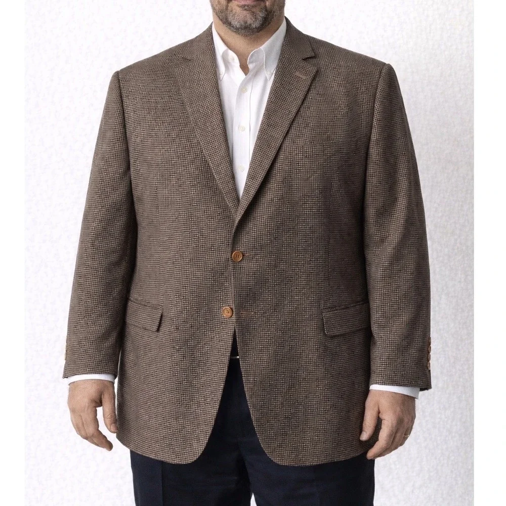 Lubiam Houndstooth Blazer Made in Italy Brown‎ Wool Blend Sport Coat XXL - Picture 10 of 10